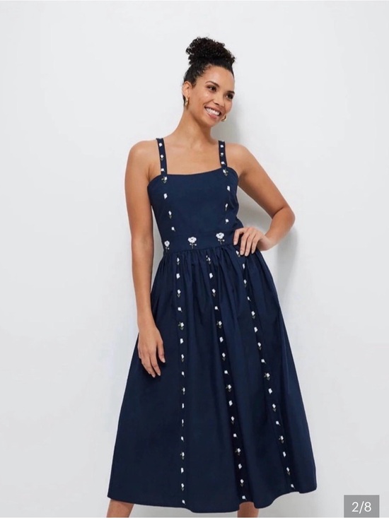 Fanm Mon Dresses & Skirts - Fanm Mon Hulya Navy Midi Dress with White Floral Embroidery